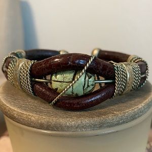 Handmade Bohemian leather and silver bracelet